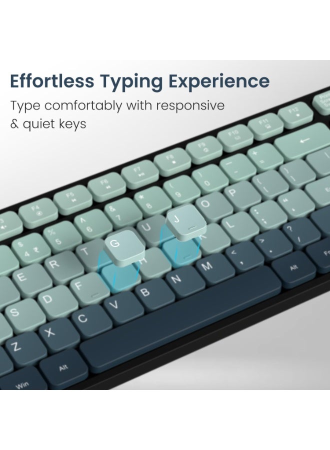 بورترونيكس Portronics Key11 Combo Rechargeable Wireless Keyboard and Mouse Set, Bluetooth 5.3&2.4GHz Wireless,Type-C Fast Charging,Gradient Keys, Noiseless Typing, High Precision Mouse, for PC&Laptop(Blue) - Image 5